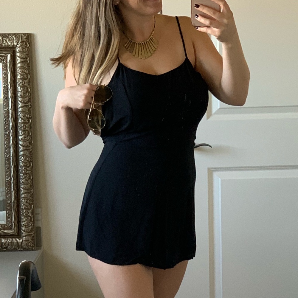 Black mini slip dress
